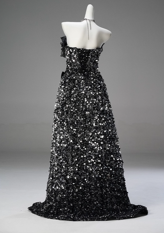 French Style A-Line Strapless Sweet 16th Gowns Handmade Flowers Bow Sequins Ruffles Tulle Prom Dress AP3839