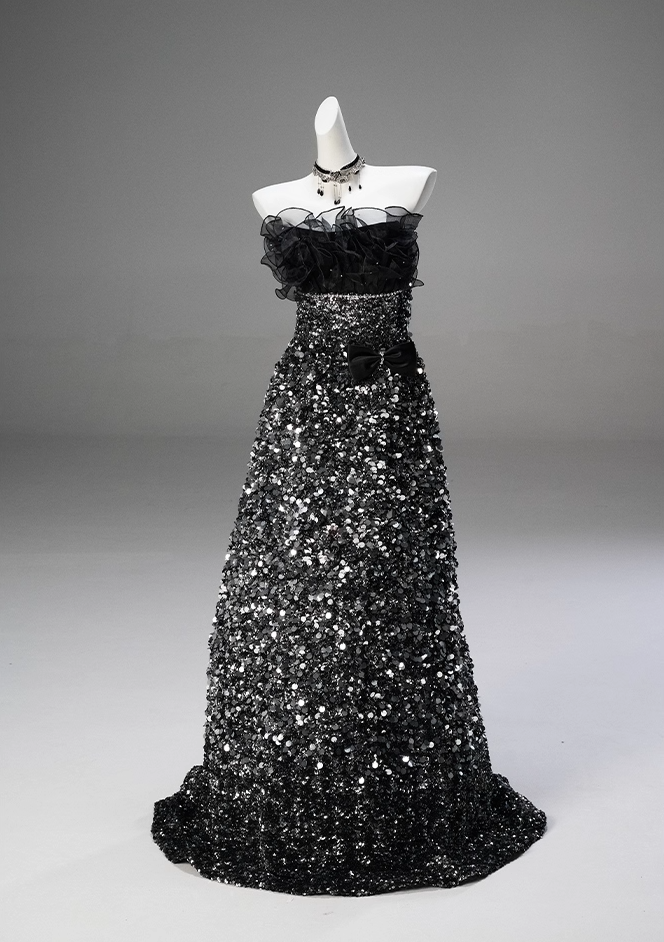 French Style A-Line Strapless Sweet 16th Gowns Handmade Flowers Bow Sequins Ruffles Tulle Prom Dress AP3839