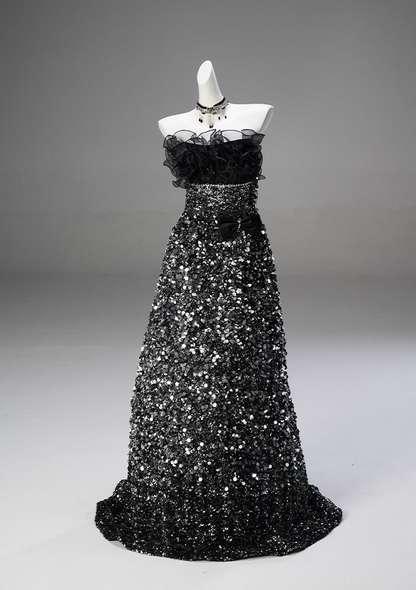 French Style A-Line Strapless Sweet 16th Gowns Handmade Flowers Bow Sequins Ruffles Tulle Prom Dress AP3839