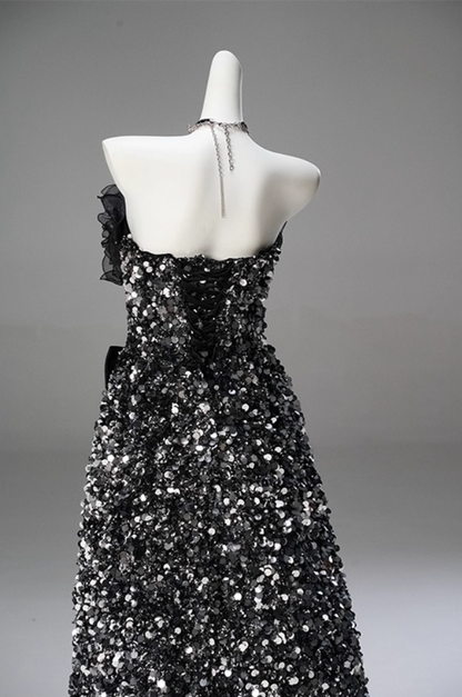 French Style A-Line Strapless Sweet 16th Gowns Handmade Flowers Bow Sequins Ruffles Tulle Prom Dress AP3839