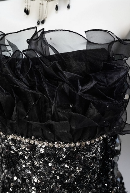 French Style A-Line Strapless Sweet 16th Gowns Handmade Flowers Bow Sequins Ruffles Tulle Prom Dress AP3839