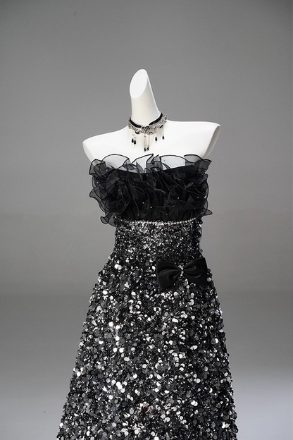 French Style A-Line Strapless Sweet 16th Gowns Handmade Flowers Bow Sequins Ruffles Tulle Prom Dress AP3839