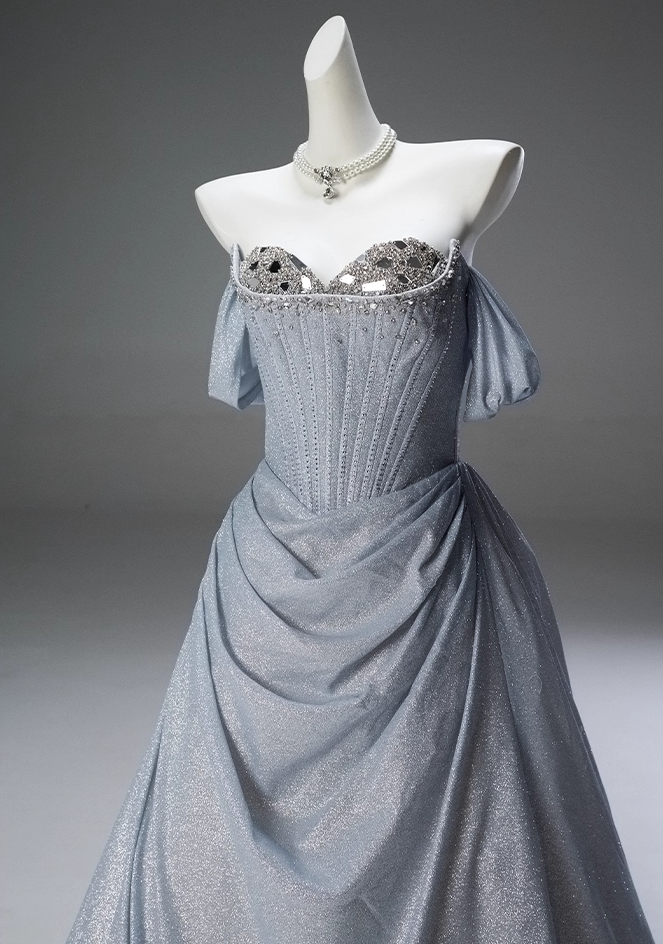 Sheen A-Line Off-Shoulder Draped Evening Dress Sequins Beads Crystals Prom Dress AP3840