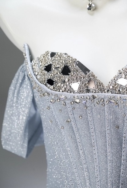 Sheen A-Line Off-Shoulder Draped Evening Dress Sequins Beads Crystals Prom Dress AP3840