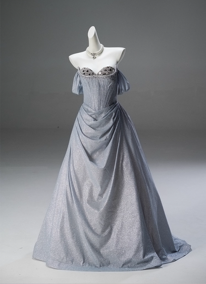 Sheen A-Line Off-Shoulder Draped Evening Dress Sequins Beads Crystals Prom Dress AP3840