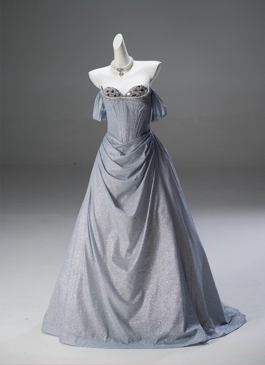 Sheen A-Line Off-Shoulder Draped Evening Dress Sequins Beads Crystals Prom Dress AP3840