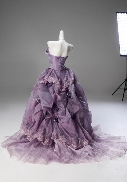 Maximalism A-Line Strapless Sweet 16th Gowns Appliques Sequins Handmade Flowers Beads Lace Tulle Prom Dress AP3841