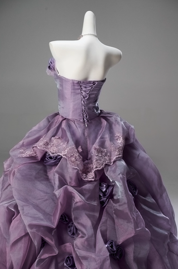 Maximalism A-Line Strapless Sweet 16th Gowns Appliques Sequins Handmade Flowers Beads Lace Tulle Prom Dress AP3841