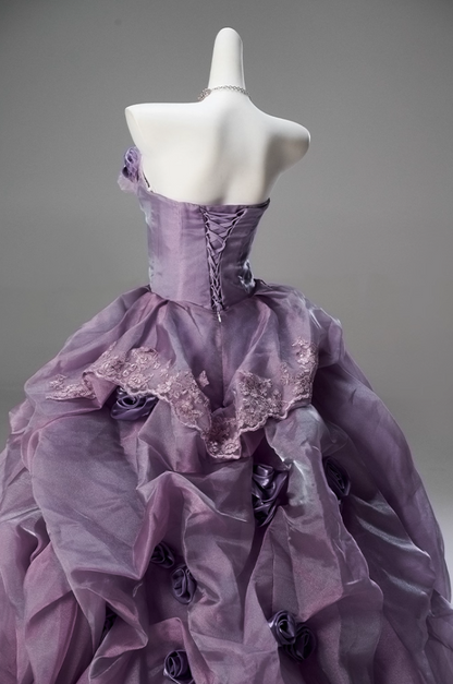 Maximalism A-Line Strapless Sweet 16th Gowns Appliques Sequins Handmade Flowers Beads Lace Tulle Prom Dress AP3841