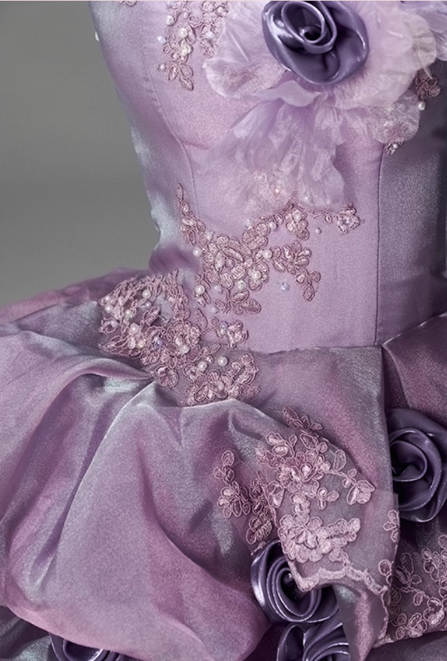 Maximalism A-Line Strapless Sweet 16th Gowns Appliques Sequins Handmade Flowers Beads Lace Tulle Prom Dress AP3841