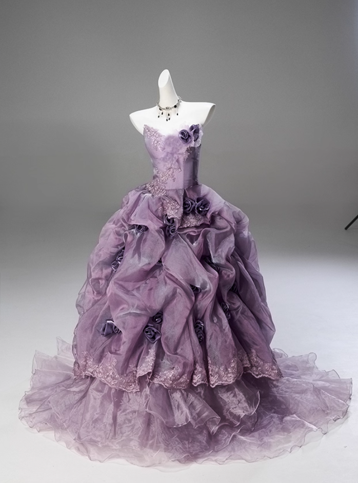 Maximalism A-Line Strapless Sweet 16th Gowns Appliques Sequins Handmade Flowers Beads Lace Tulle Prom Dress AP3841