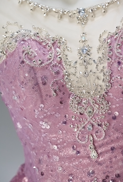 Charming A-Line Jewel Neck Short Sleeve Birthday Gowns Delicate Crystals Sequins Beading Splicing Tulle Homecoming Dress AP3842