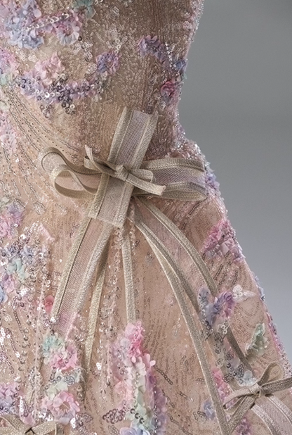 Dopamine Style Strapless A-Line Birthday Dress 3D Petals Sequins Bow Beading Homecoming Dress AP3843