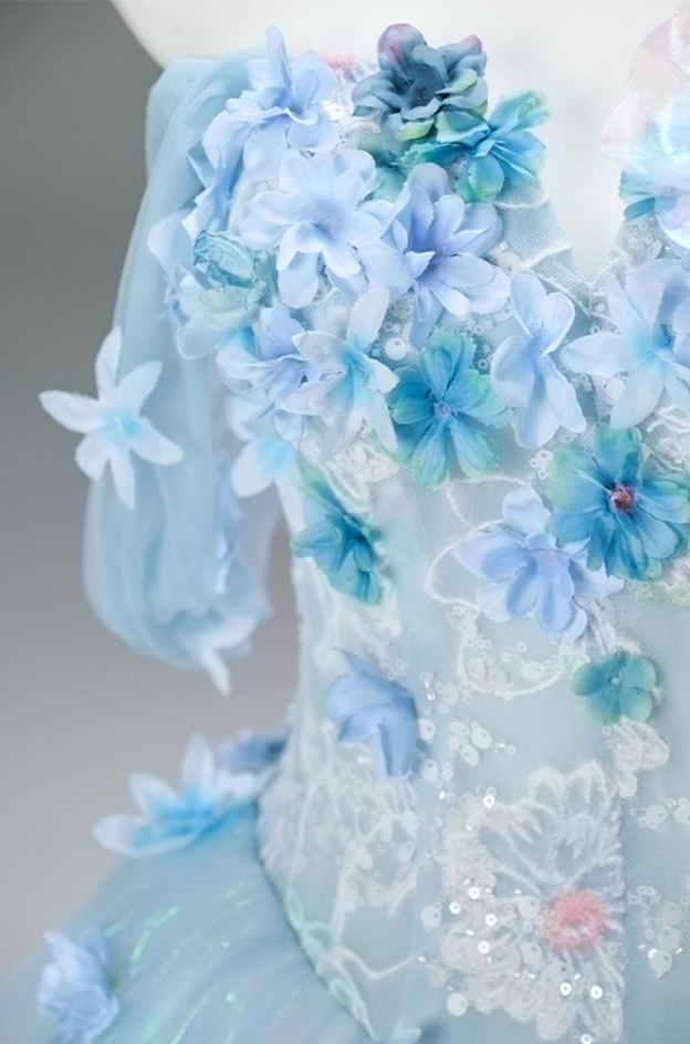 Adorable A-Line Off-Shoulder Pleated Evening Gowns Dreamy Sequins Handmade Flowers Ruffles Prom Dress AP3845