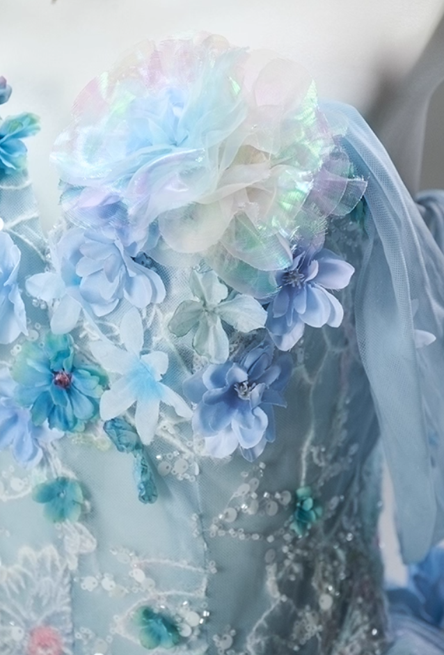 Adorable A-Line Off-Shoulder Pleated Evening Gowns Dreamy Sequins Handmade Flowers Ruffles Prom Dress AP3845