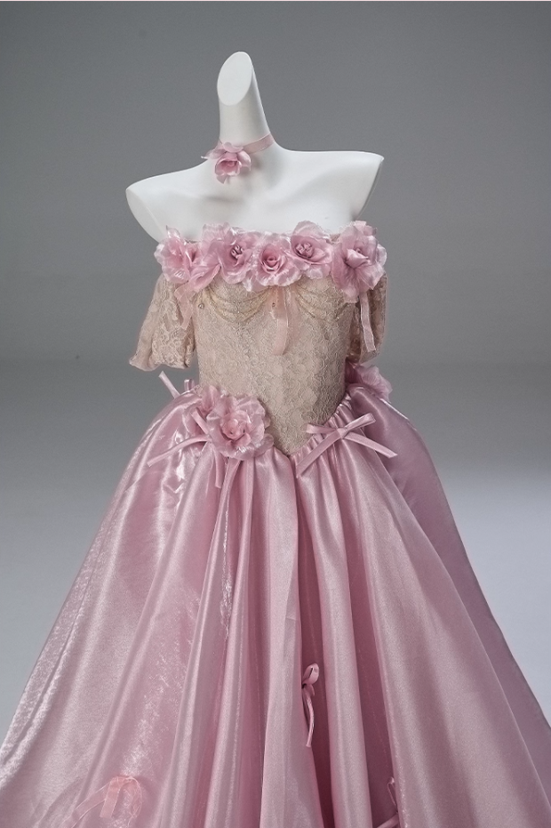 Playful A-Line Off-Shoulder Evening Gowns Sweet Beading Handmade Flowers Bows Lace Prom Dress AP3846