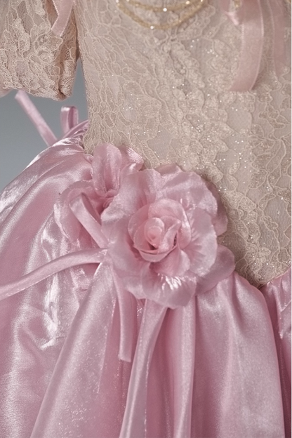 Playful A-Line Off-Shoulder Evening Gowns Sweet Beading Handmade Flowers Bows Lace Prom Dress AP3846