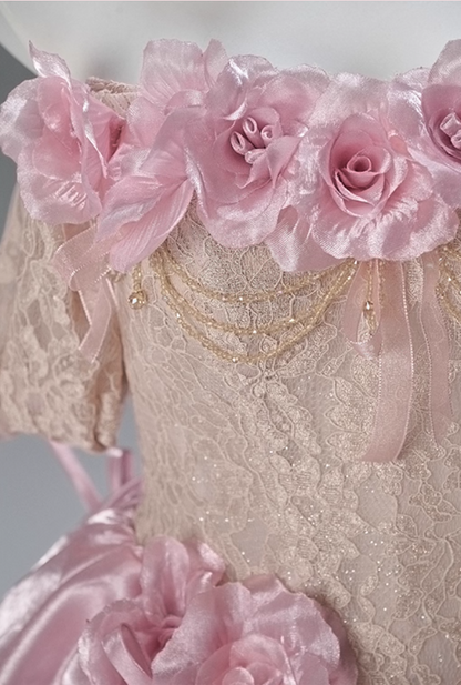 Playful A-Line Off-Shoulder Evening Gowns Sweet Beading Handmade Flowers Bows Lace Prom Dress AP3846