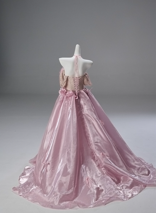 Playful A-Line Off-Shoulder Evening Gowns Sweet Beading Handmade Flowers Bows Lace Prom Dress AP3846