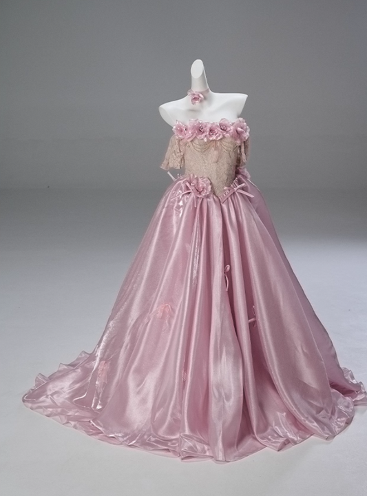 Playful A-Line Off-Shoulder Evening Gowns Sweet Beading Handmade Flowers Bows Lace Prom Dress AP3846