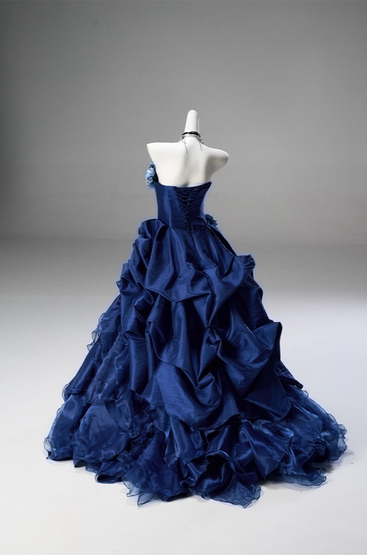 Stylish A-Line Strapless Sweet 16th Gowns Elegant Sequins Handmade Flowers Beads Prom Dress AP3848