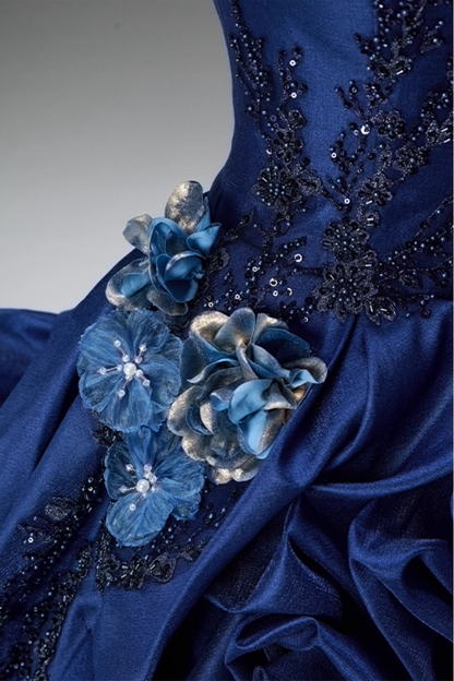 Stylish A-Line Strapless Sweet 16th Gowns Elegant Sequins Handmade Flowers Beads Prom Dress AP3848