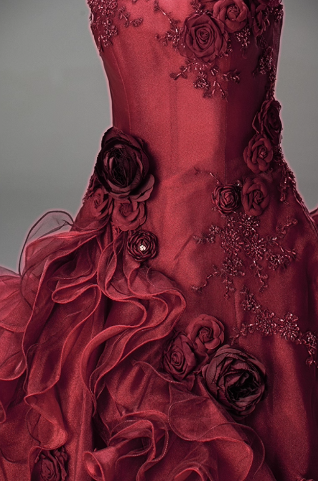 Flattering A-Line Strapless Sweet 16th Gowns Red Sequins Embroidery Handmade Flowers Beads Ruffles Tulle Prom Dress AP3849