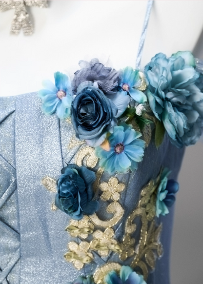 Attractive A-Line Off-Shoulder Evening Gowns Appliques Handmade Flowers Ruched Tulle Prom Dress AP3851