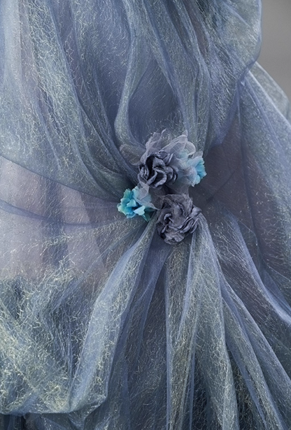 Attractive A-Line Off-Shoulder Evening Gowns Appliques Handmade Flowers Ruched Tulle Prom Dress AP3851