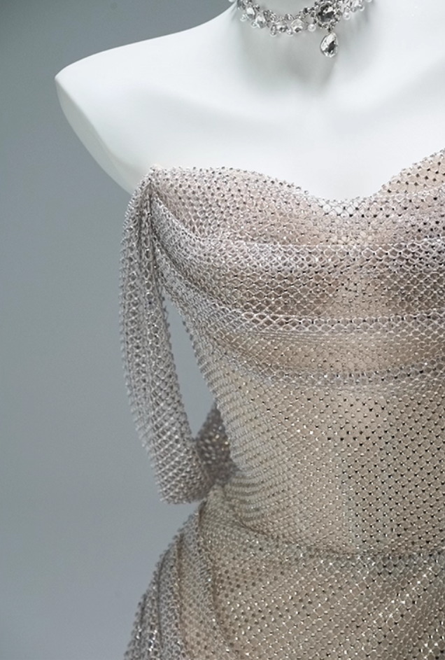 Sexy Sheath Off-Shoulder Slit Sweet 16 Evening Dress Sequins Mesh Ruched Prom Dress AP3852