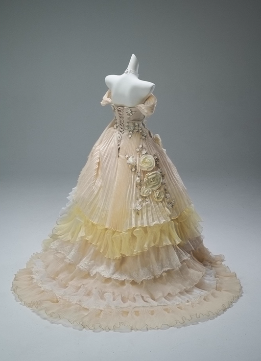 Vogue A-Line Off-Shoulder Tiered Evening Gowns Romantic 3D Floral Ruffles Tulle Handmade Flowers Appliques Sequins Beads Prom Dress AP3853