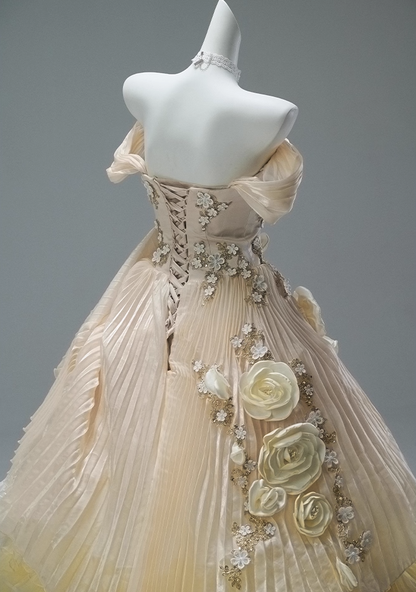 Vogue A-Line Off-Shoulder Tiered Evening Gowns Romantic 3D Floral Ruffles Tulle Handmade Flowers Appliques Sequins Beads Prom Dress AP3853