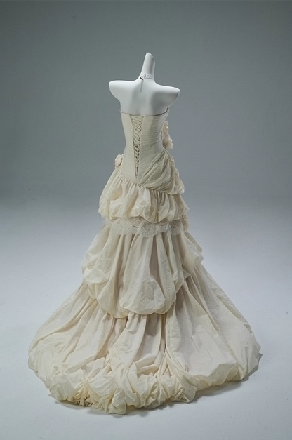 Glittering Strapless Mermaid Evening Gowns Refined Beading Handmade Flowers Lace Prom Dress AP3854