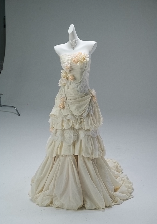 Glittering Strapless Mermaid Evening Gowns Refined Beading Handmade Flowers Lace Prom Dress AP3854