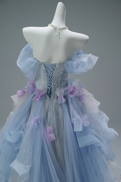 Pretty Off-Shoulder A-Line Birthday Gowns Princess Appliques Sequins Beads Handmade Flowers Homecoming Dress AP3857