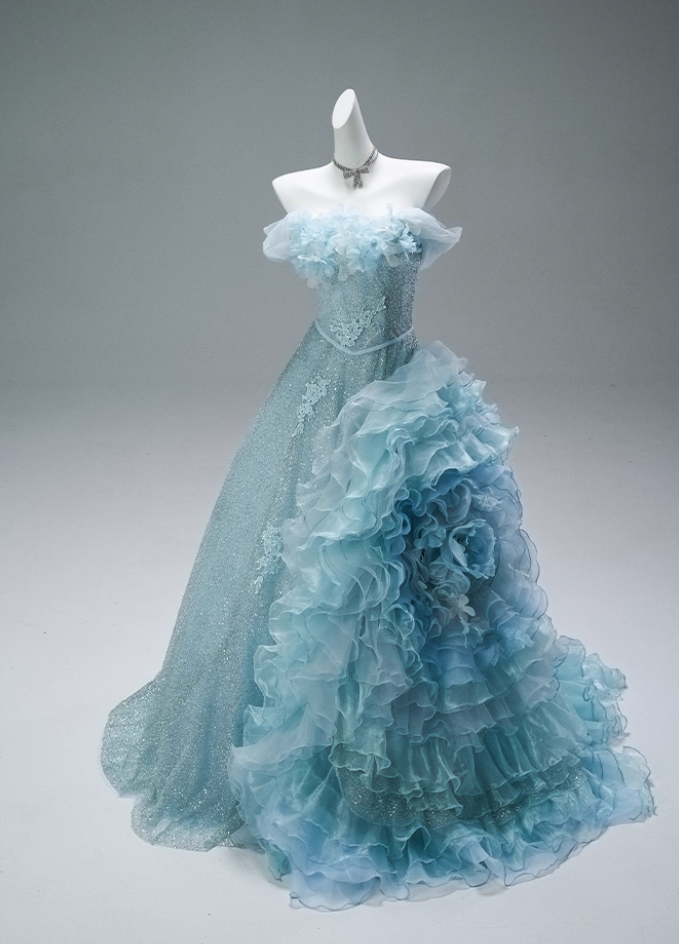 Maximalism A-Line Off-Shoulder Evening Gowns Ruffles Tulle Appliques Sequins Beads 3D Floral Prom Dress AP3858