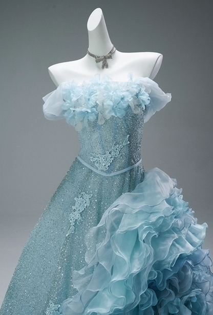 Maximalism A-Line Off-Shoulder Evening Gowns Ruffles Tulle Appliques Sequins Beads 3D Floral Prom Dress AP3858