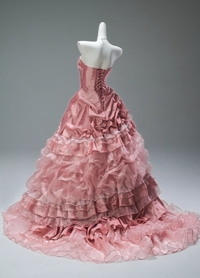 Fancy A-Line Strapless Sweet 16th Gowns Dramatic Appliques Beads Tulle Tiered Prom Dress AP3859