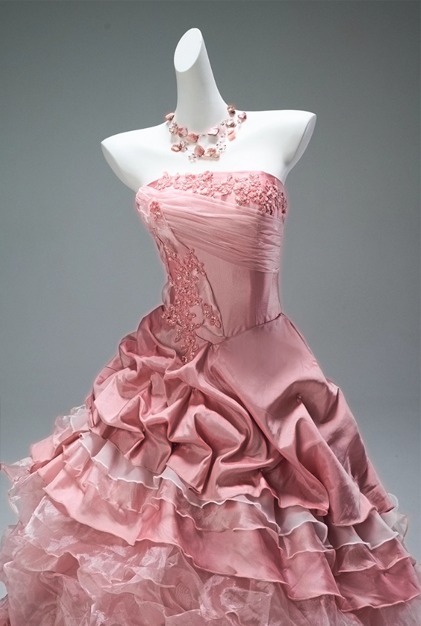 Fancy A-Line Strapless Sweet 16th Gowns Dramatic Appliques Beads Tulle Tiered Prom Dress AP3859