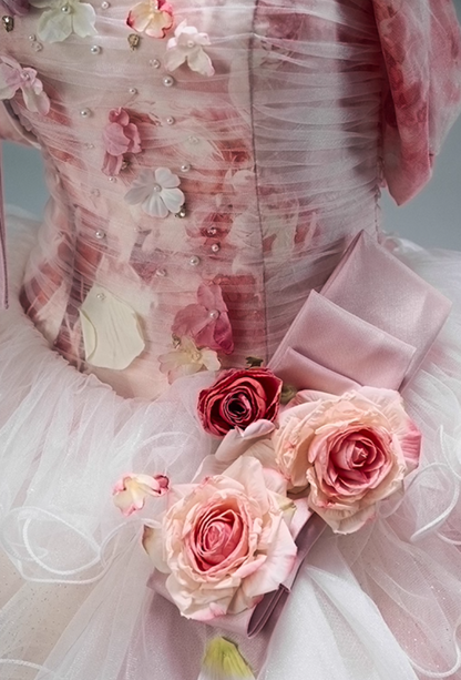 Delicate A-Line Off-Shoulder Tiered Tulle Evening Gowns Trendy Appliques Beads Handmade Flowers Prom Dress AP3860