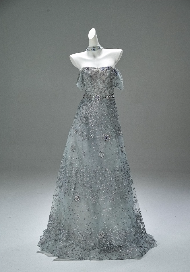 Gen Z Style A-Line Off-Shoulder Tulle Evening Gowns Fancy Beads Crystals Sequins Prom Dress AP3862