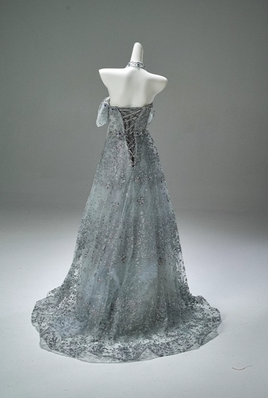 Gen Z Style A-Line Off-Shoulder Tulle Evening Gowns Fancy Beads Crystals Sequins Prom Dress AP3862