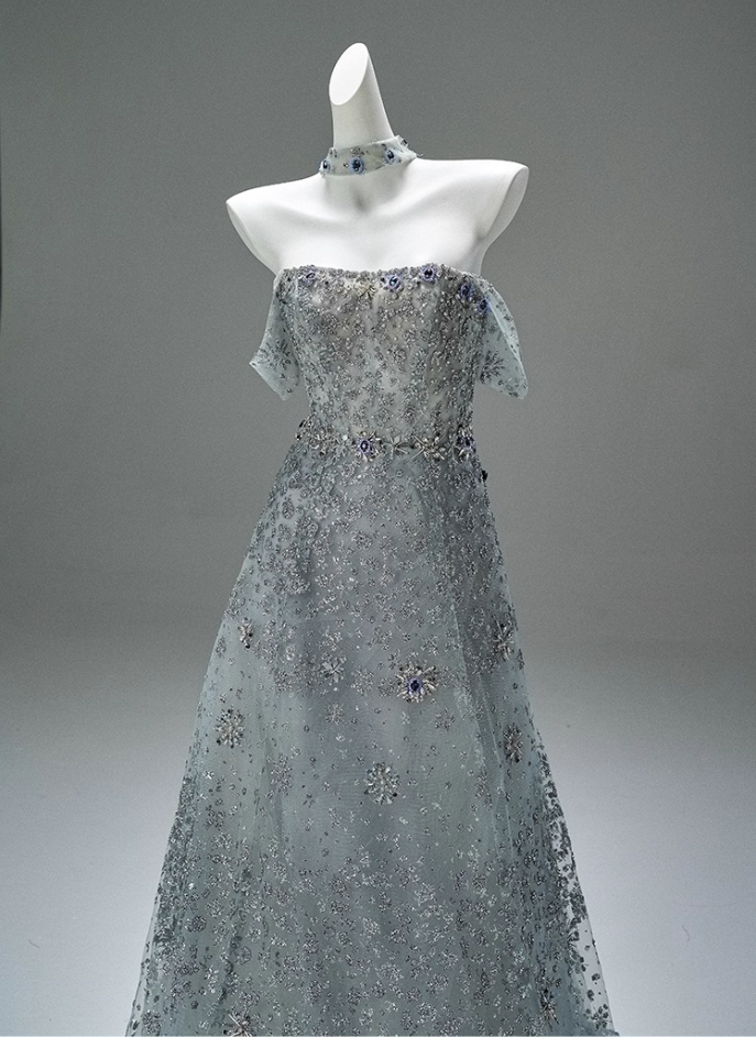 Gen Z Style A-Line Off-Shoulder Tulle Evening Gowns Fancy Beads Crystals Sequins Prom Dress AP3862