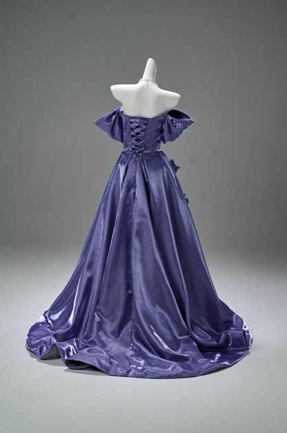 Hottie A-Line Off-Shoulder Evening Gowns Charming Handmade Flowers Beads Prom Dress AP3863