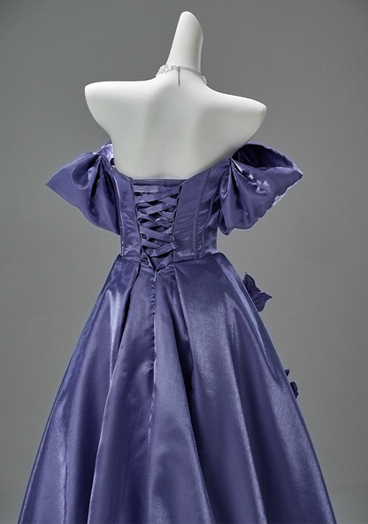 Hottie A-Line Off-Shoulder Evening Gowns Charming Handmade Flowers Beads Prom Dress AP3863