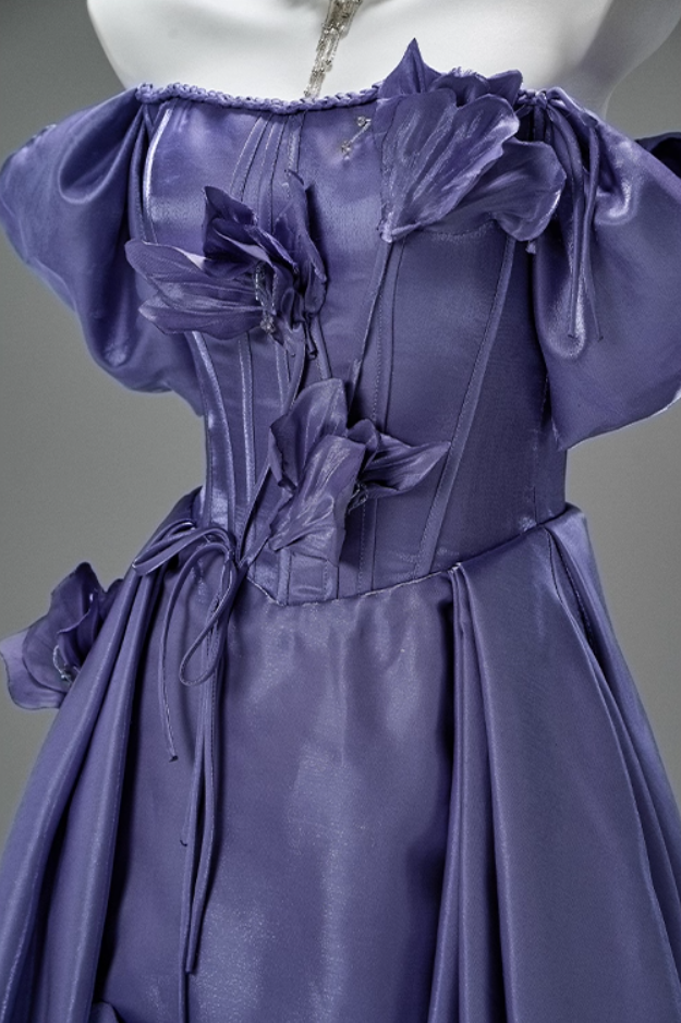 Hottie A-Line Off-Shoulder Evening Gowns Charming Handmade Flowers Beads Prom Dress AP3863