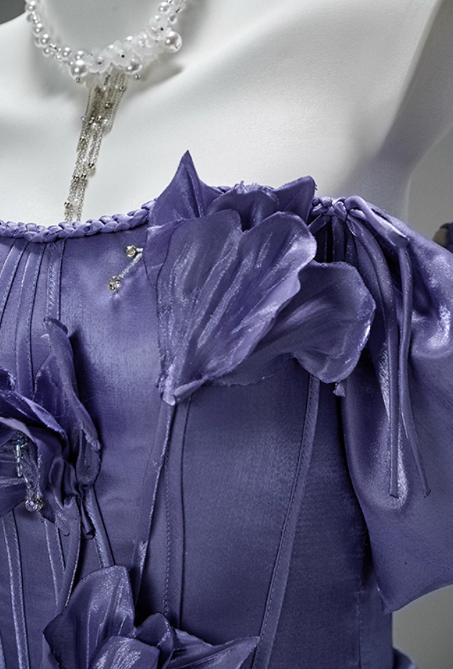 Hottie A-Line Off-Shoulder Evening Gowns Charming Handmade Flowers Beads Prom Dress AP3863