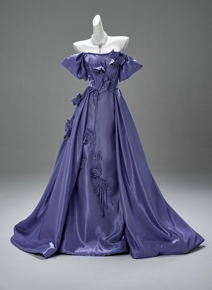 Hottie A-Line Off-Shoulder Evening Gowns Charming Handmade Flowers Beads Prom Dress AP3863