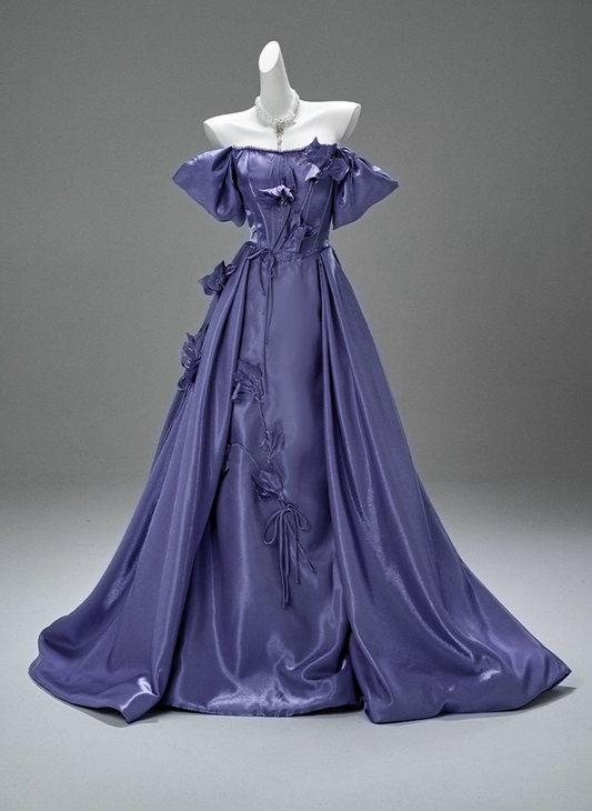 Hottie A-Line Off-Shoulder Evening Gowns Charming Handmade Flowers Beads Prom Dress AP3863