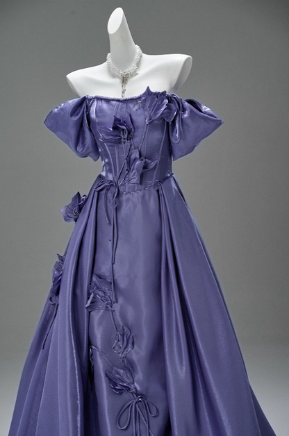 Hottie A-Line Off-Shoulder Evening Gowns Charming Handmade Flowers Beads Prom Dress AP3863